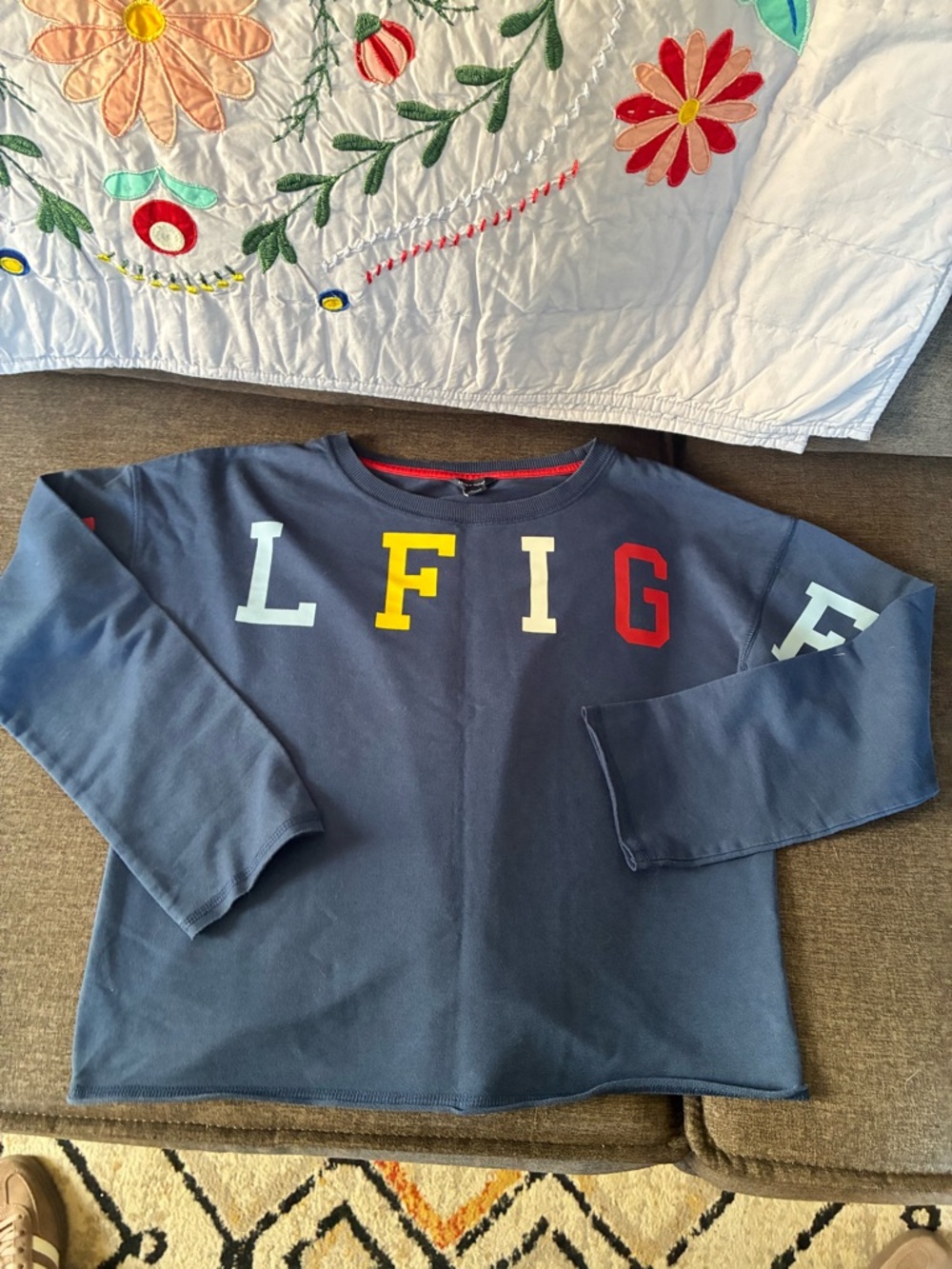 Tommy Hilfiger Navy Long-Sleeve Tee with Multicolor Logo Letters